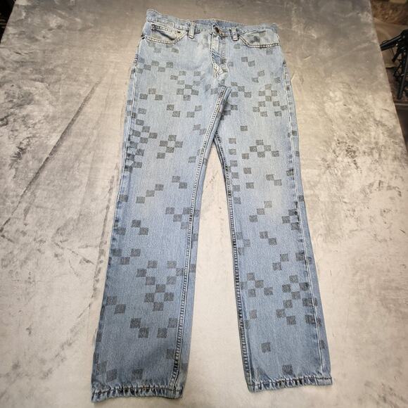 Levis 511 Jeans Mens 33x30 Light Wash Slim Fit Stretch Checkered Pixel Print - Picture 1 of 11